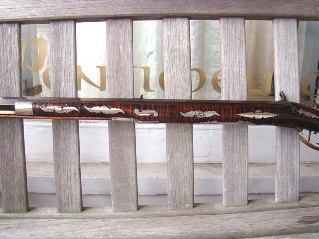 An impressive tiger-maple half-stock silver mounted percussion Frontier Rifle by William McCleland of Naffanees, Indiana, circa 1860-1862. — image 9